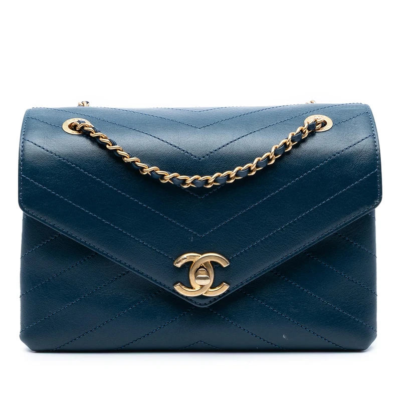Chanel Pre-Loved Small Chevron Lambskin Stitched Envelope Flap Shoulder Bag