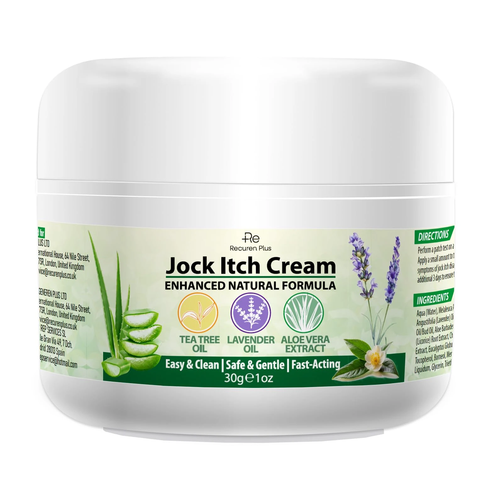 Jock Itch Antifungal Skin Cream: Tea Tree Oil Anti Fungal Cream with Aloe Vera, Lavender & Eucalyptus – Extra Strength Herbal Moisturizer for Itchy Skin Soothing– for Men & Women, 30g