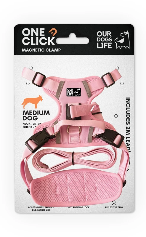 Magnetic Dog Harness & 2M Lead Set | One-Hand Easy Lock Harness for All Dogs | Reflective, Breathable, No-Pull Design with 360° Swivel Buckle | SGS Tested Strong & Safe