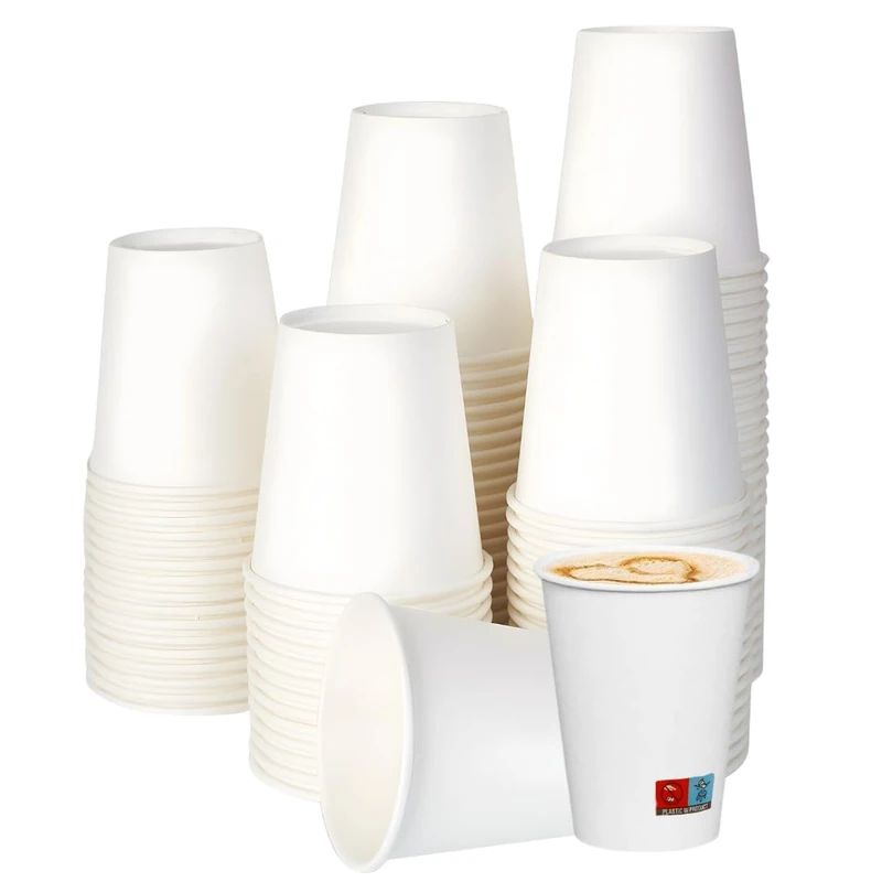 Disposable White Paper Cups | Durable, Thermal Cups for Cappuccino, Herbal Tea, Cocktails Drinks Take Away | Eco-Friendly, Compostable, Recyclable for Bars, Events, Offices, Catering (350 ml (500