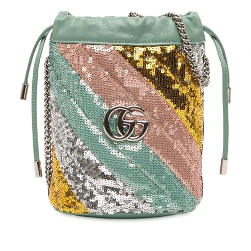 Gucci Pre-Loved Small GG Marmont Sequined Diagonal Matelasse Leather Bucket Bag