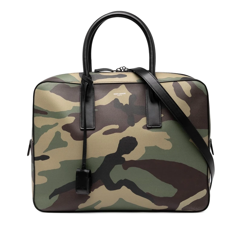 Yves Saint Laurent Pre-Loved Small Grain De Poudre Camouflage Museum Briefcase Handbag