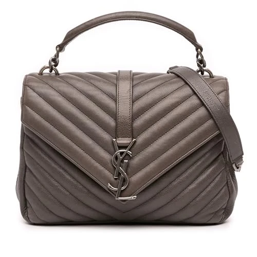 Yves Saint Laurent Pre-Loved Medium Chevron Sheepskin Monogram College Satchel Handbag