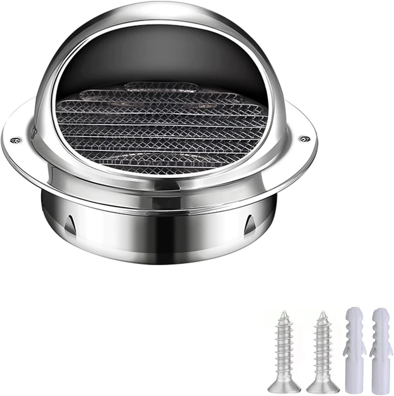 Stainless Steel Round Vent Cover with Builtin Fly Screen Mesh 15.7cm Louvered Wall Vent Cap for External Exhaust and Ventilation Durable Bull Nosed Design