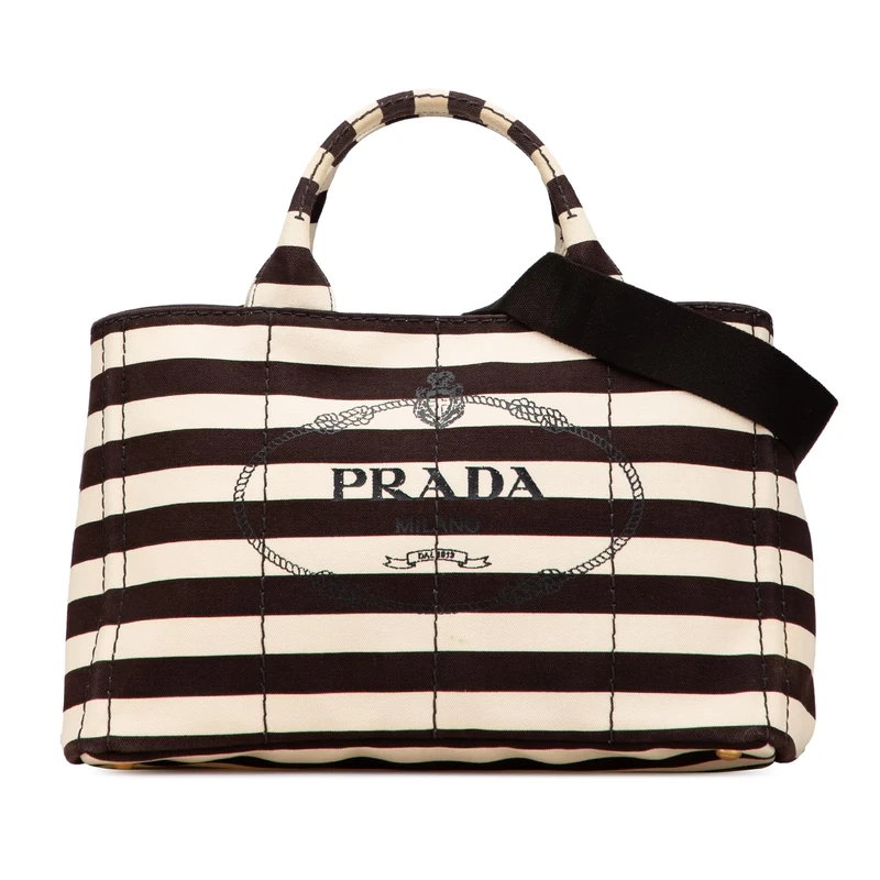 Prada Pre-Loved Canvas Canapa Righe Striped Satchel Handbag