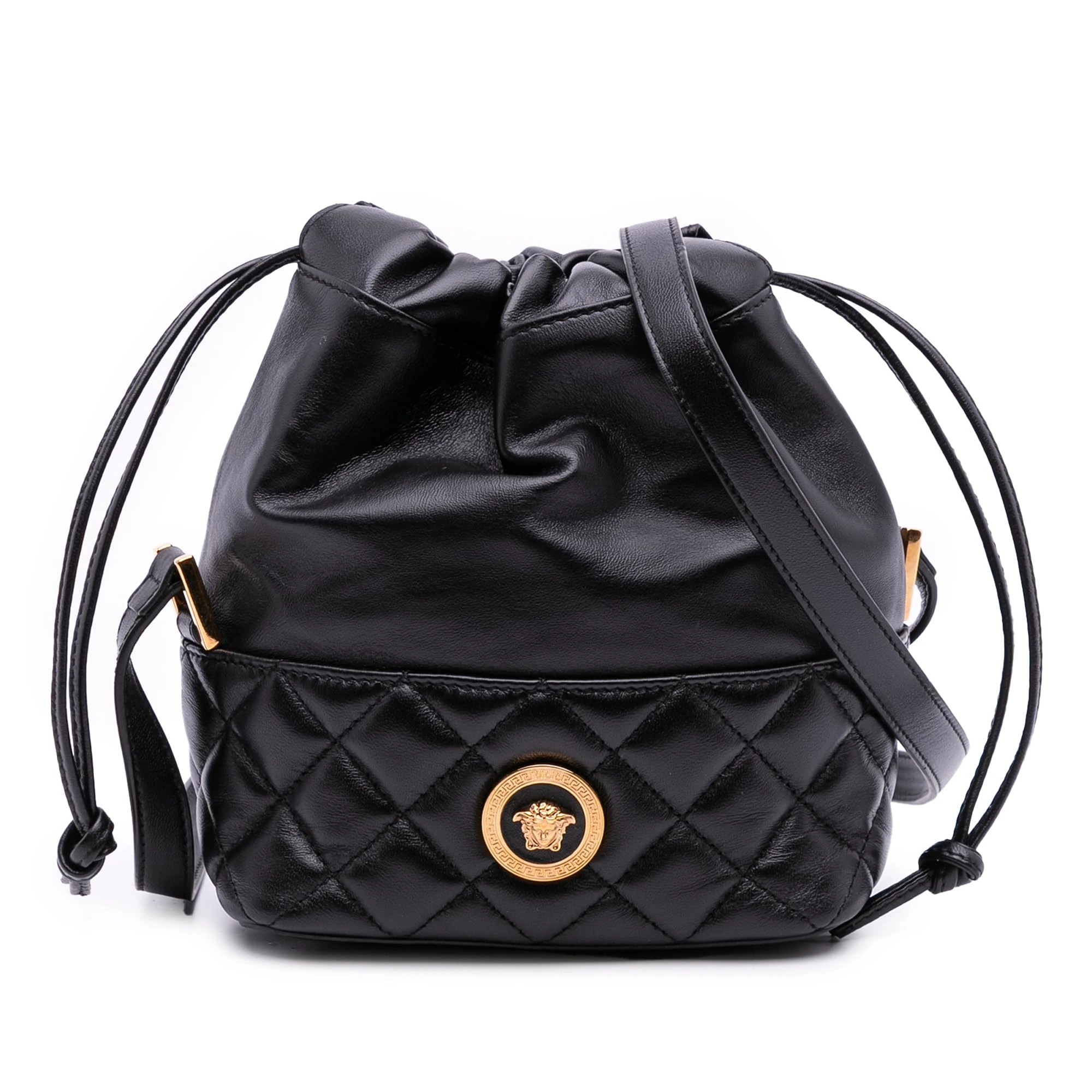 Versace Pre-Loved Quilted Calfskin La Medusa Drawstring Bucket Bag