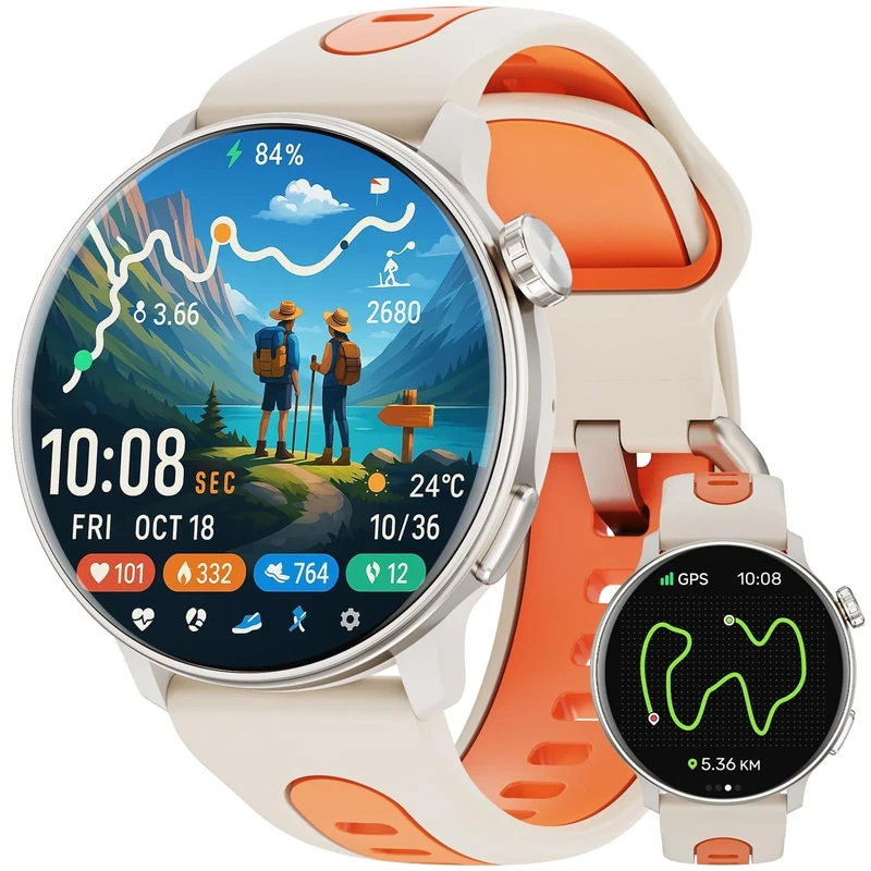 Mingtawn Smart Watch for Men Women GPS, 1.43'' AMOLED Smartwatch with Compass/Barometer/Altimeter 100+ Sports Fitness Tracker with Health Monitor for Android iOS 3ATM Waterproof Answer/Make Call