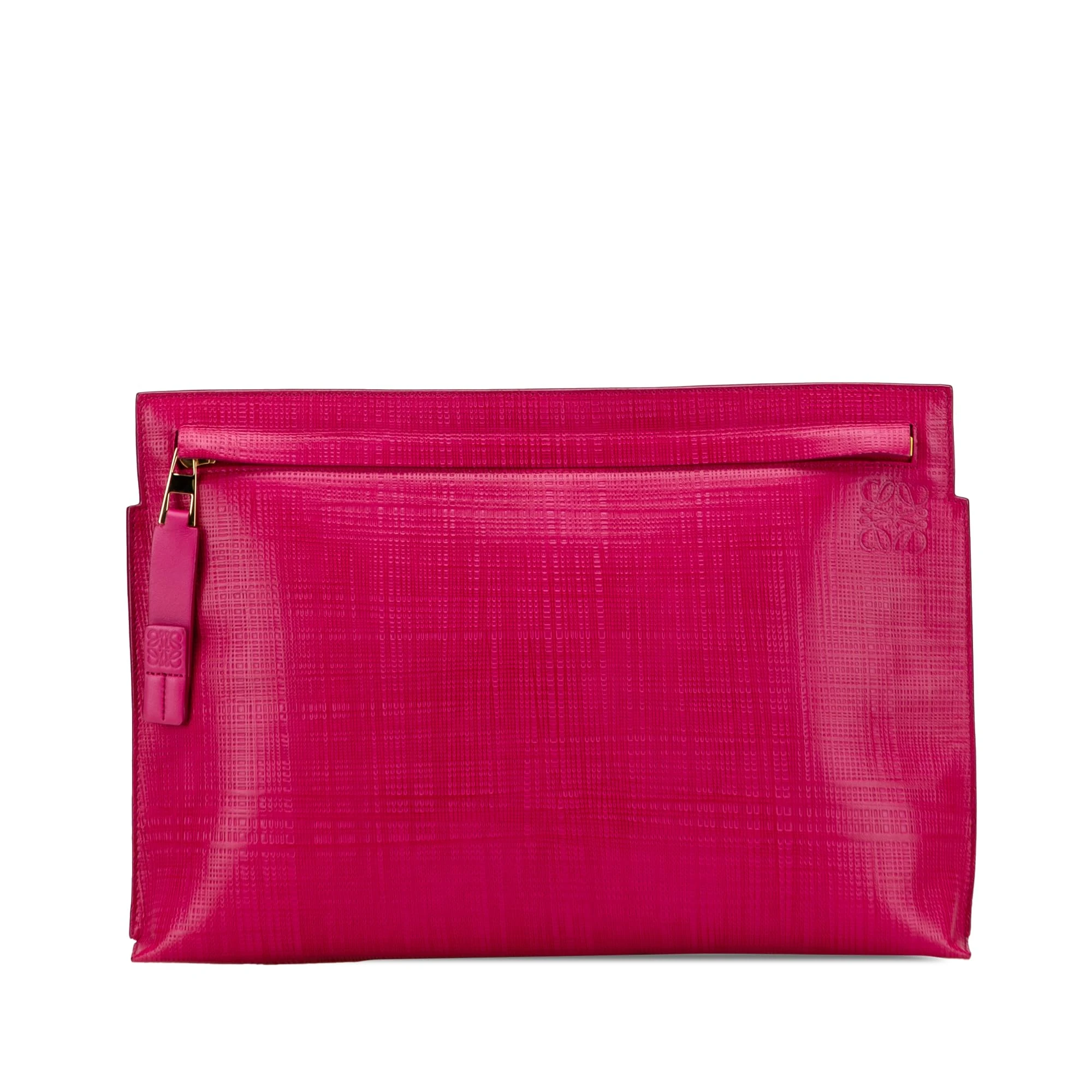 LOEWE Pre-Loved Large Linen Embossed Patent Anagram Repeat T Pouch Clutch Bag