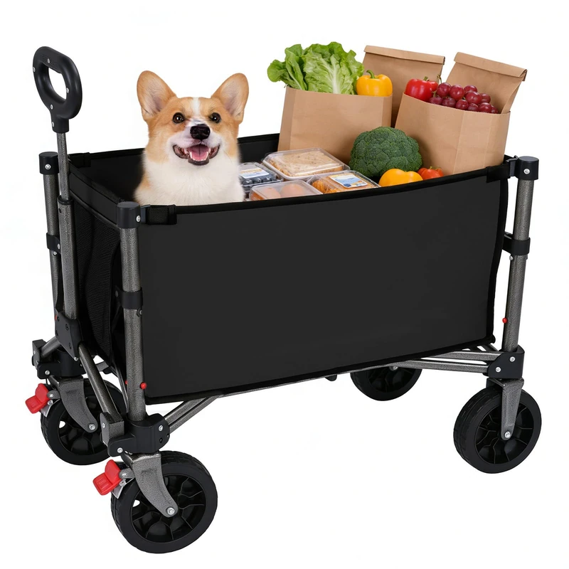 YEAUPE PRO Foldable Handcart with Parking Brake, 70 L, 50 kg, Foldable Handcart from 4 Directions, Height-Adjustable Handle & Side Opening for Garden, Camping, Beach Trolley & Shopping, Black