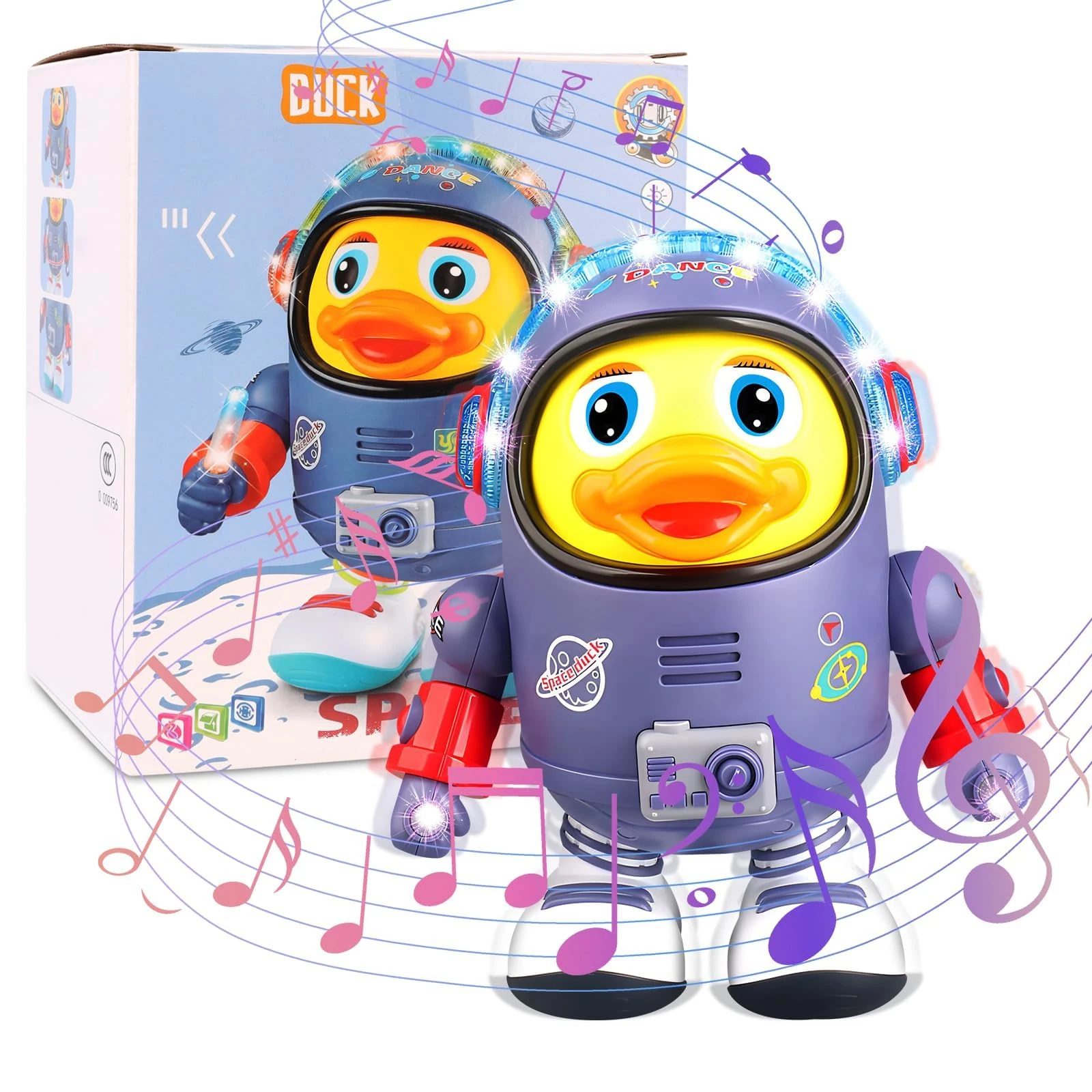 Dancing Space Du ck Toy, Electric Dancing Duck Toy Baby Musical Toys, Cute Singing Walking Duck Toys with Music & LED Lights for Toddlers Kids Birthday Gifts