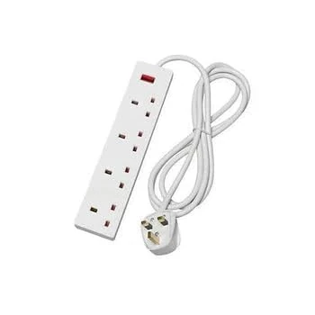 4 Way Socket Extension Lead 4m Cable with Neon Power Indicator 13A Multi-Plug Strip Ideal for Multiple Appliances of Home & Office White