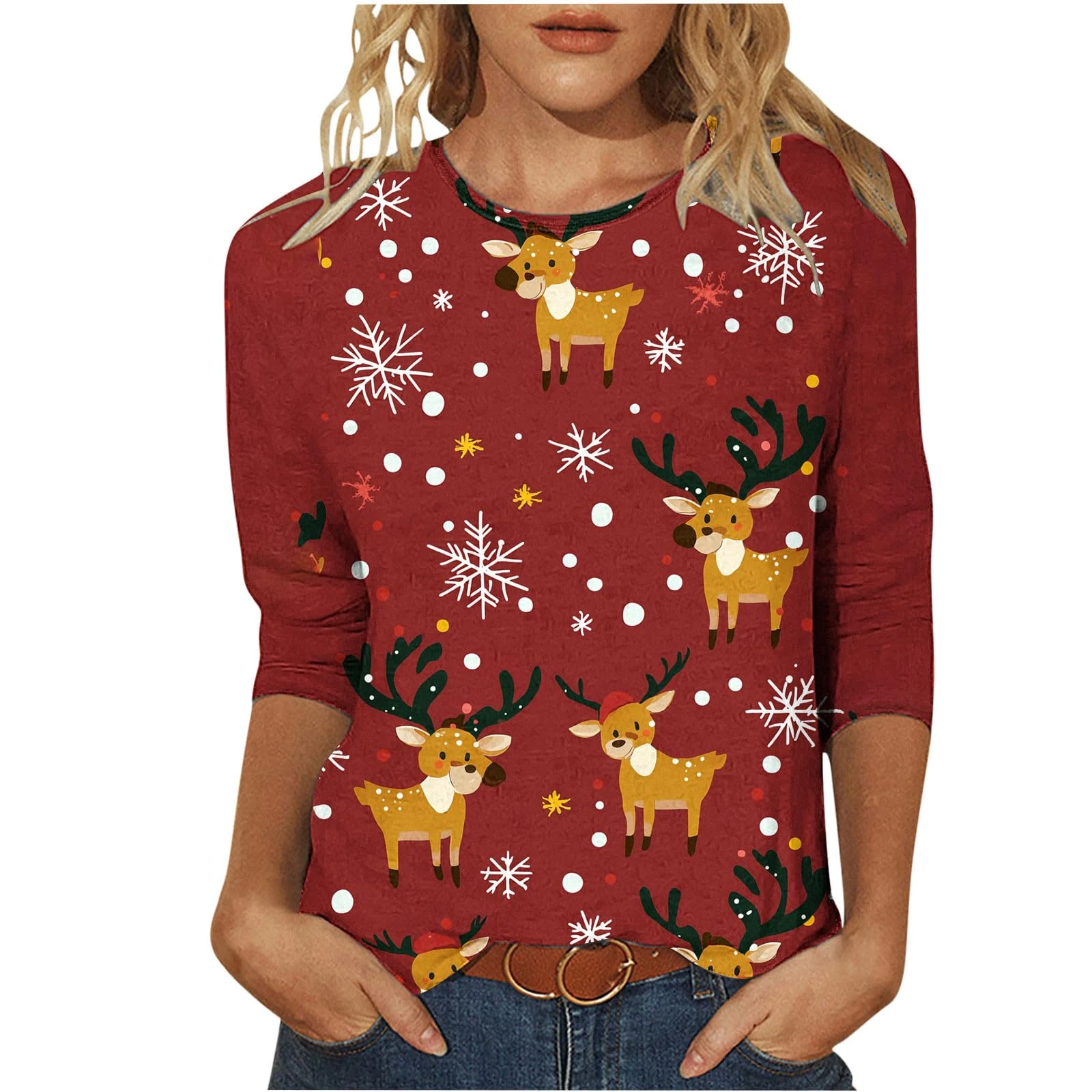 NSICBMNO Women Christmas Jumper Oversized Jumper Womens Christmas T Shirt Skims Long Sleeve Top Ladies White Shirt Fleece Sweatshirts For Women Uk Pink Sweatshirt Black Sweater Formal