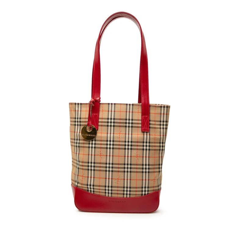BURBERRY Pre-Loved Haymarket Check Canvas Tote Bag