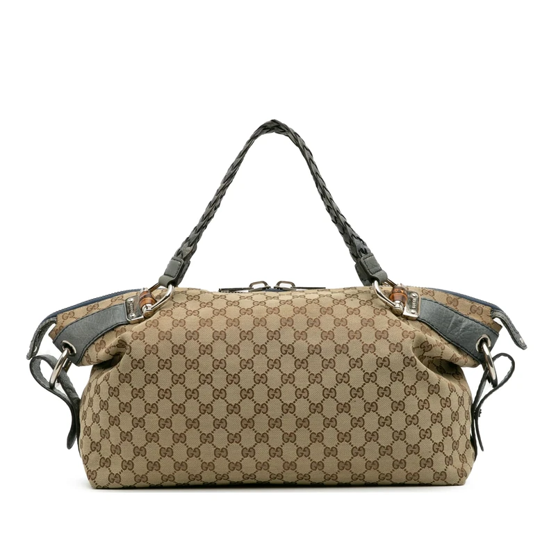 Gucci Pre-Loved Medium GG Canvas Bamboo Bar Tote