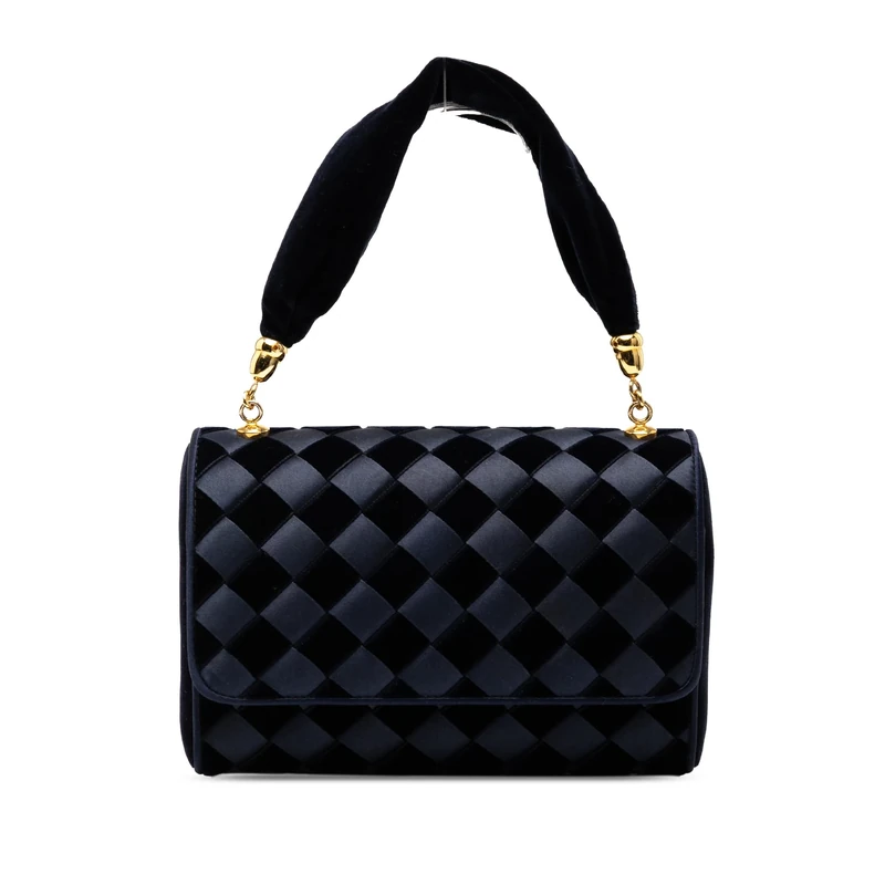 Pre-Loved Velvet and Satin Intrecciato Top Handle Bag