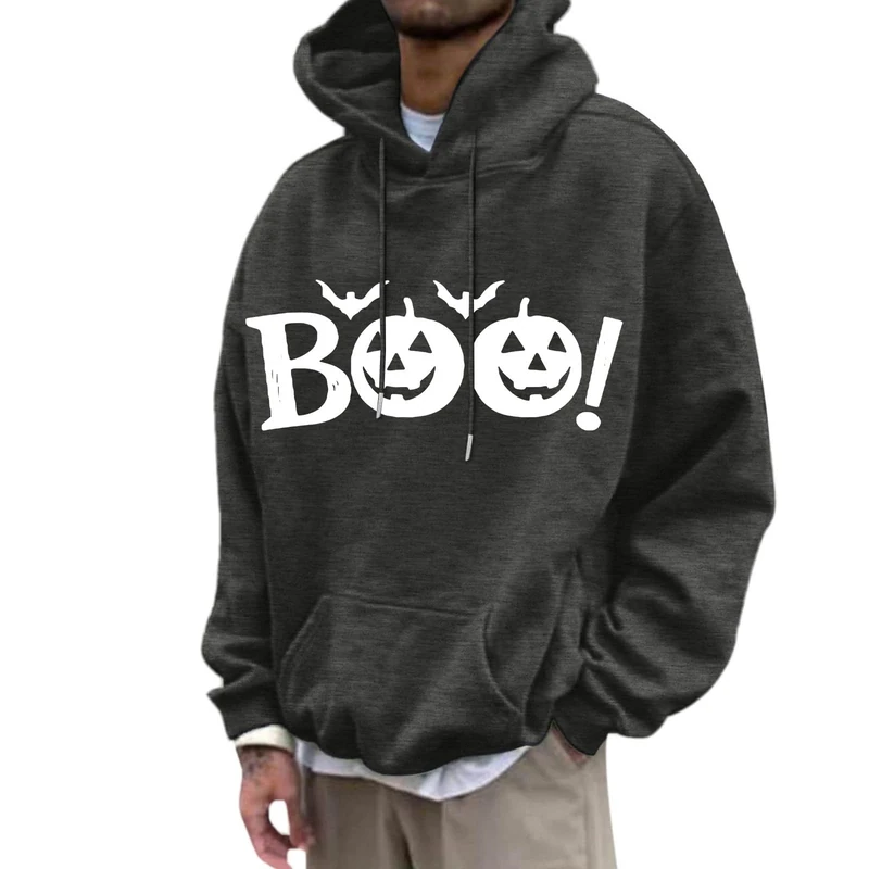 Halloween Hoodies for Mens Bat Print Long Sleeve Retro Contrast Hoodie Lightweight Sweatshirt Trendy Autumn Jumpers Cozy Sweater Loungewear Funny Costume Outfit Dark Gray
