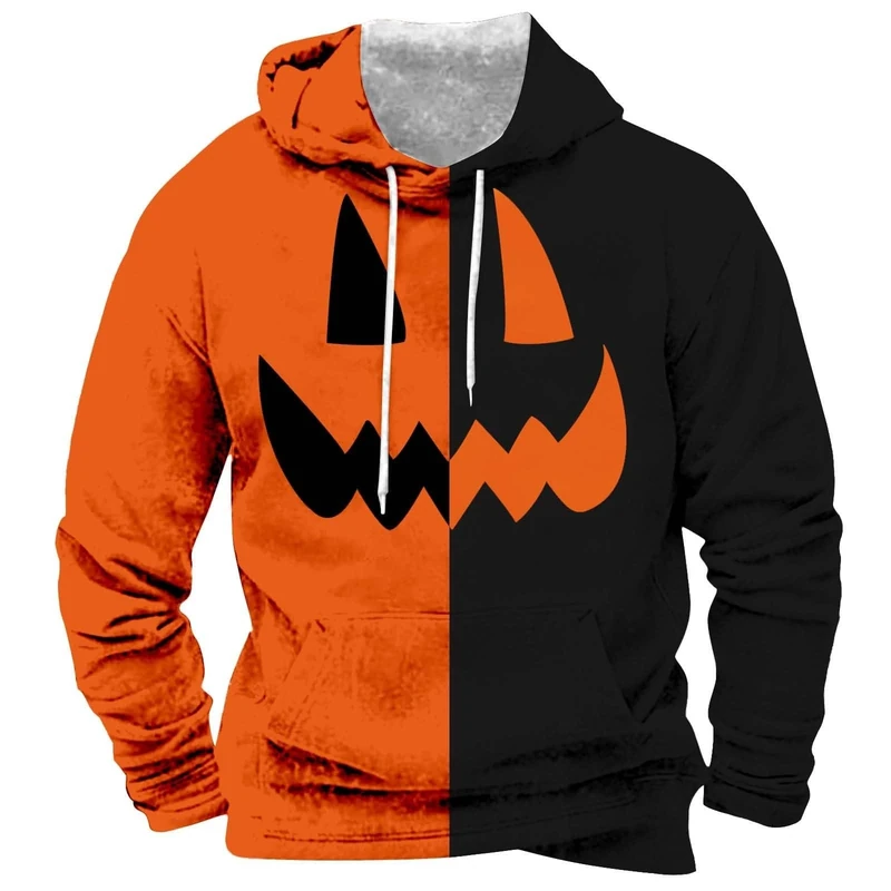 Halloween Costumes for Mens 3D Print Fleece Hooded Goth Tops Novelty Lightweight Sweatshirt Casual Stylish Pullover Cotton Linen Blend Autumn Winter Clothing Orange