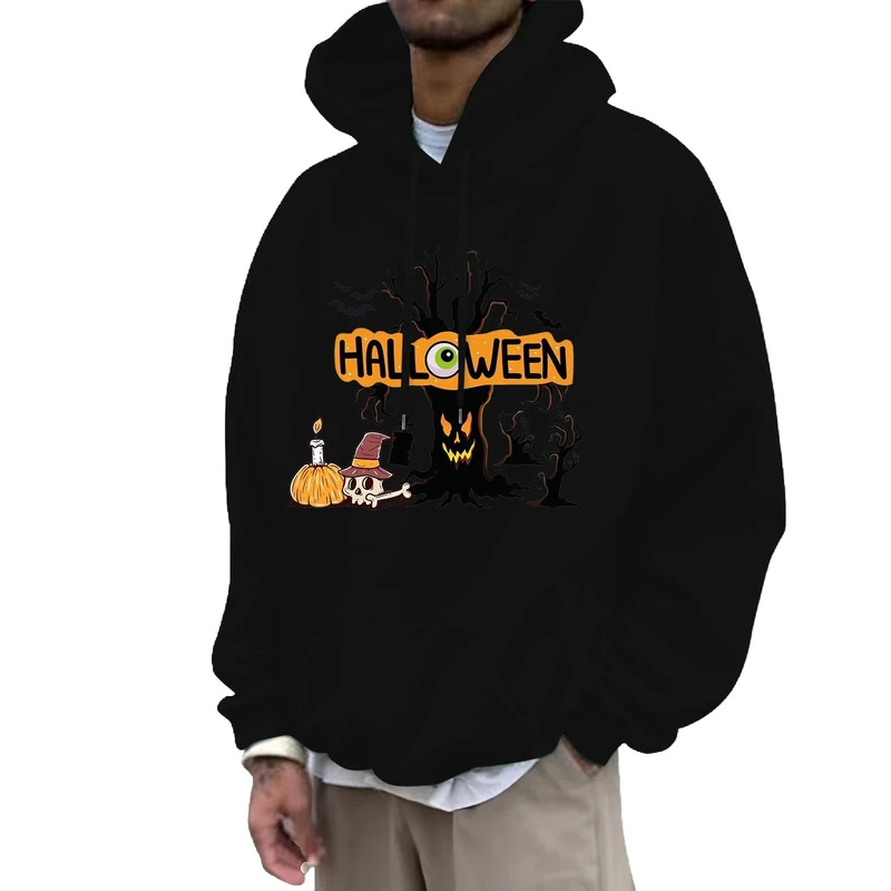 Halloween Costumes for Mens Skeleton Pullover Sweatshirt Spooky Horror Knit With Pocket Design Unique Outdoor Hooded Cozy Sweater Loungewear Fall Winter Seasonal Black