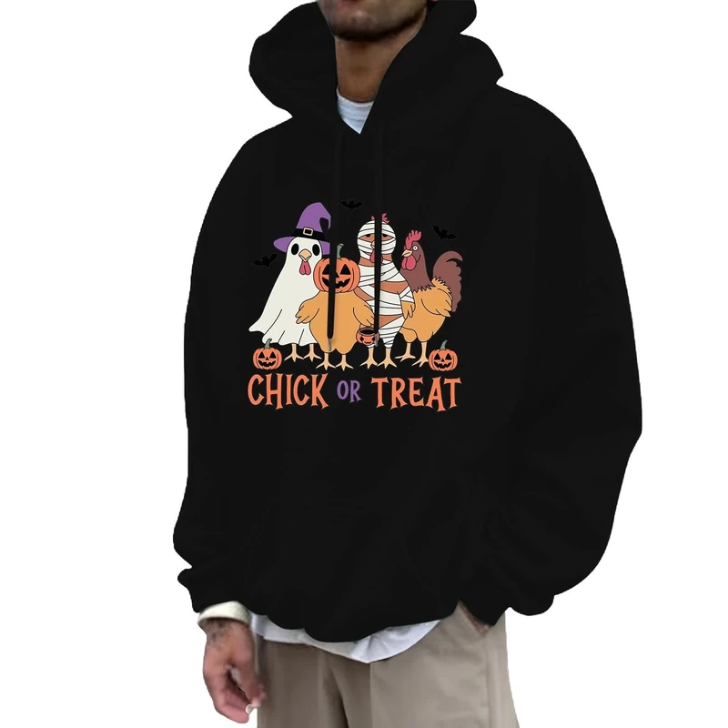 Halloween Costumes for Mens Bat Print Long Sleeve Vintage Crew Neck Button Drawstring Skull Trendy Autumn Jumpers Neon Printed Hoodie Festive Celebration Top