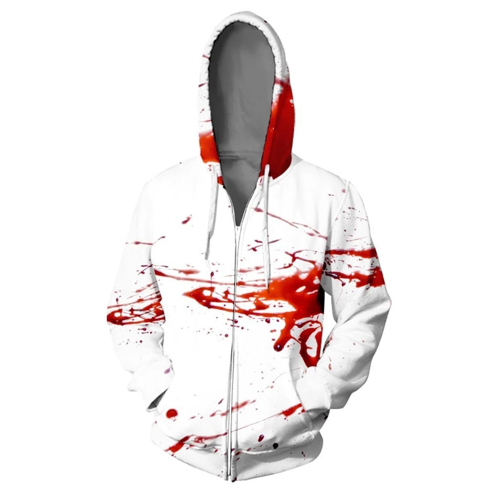 Mens Halloween Sweatshirts Blood Print Hooded Patchwork Stitched Knit Button Drawstring Skull Trendy Autumn Jumpers Cozy Sweater Loungewear Funny Costume Outfit Hot Pink