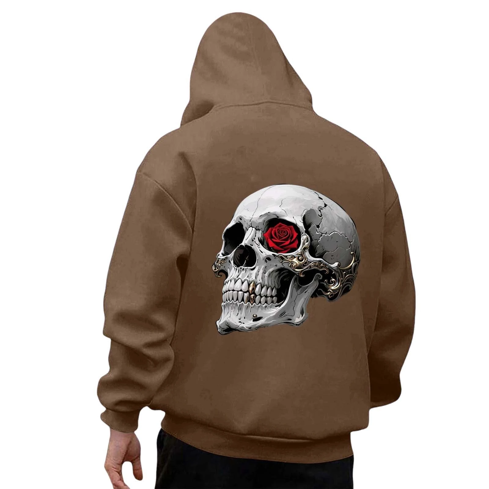 Halloween Hoodies for Mens Skeleton Pullover Sweatshirt Goth Tops Novelty Button Drawstring Skull Classic Basic Tee Neon Printed Hoodie Spooky Party Costume