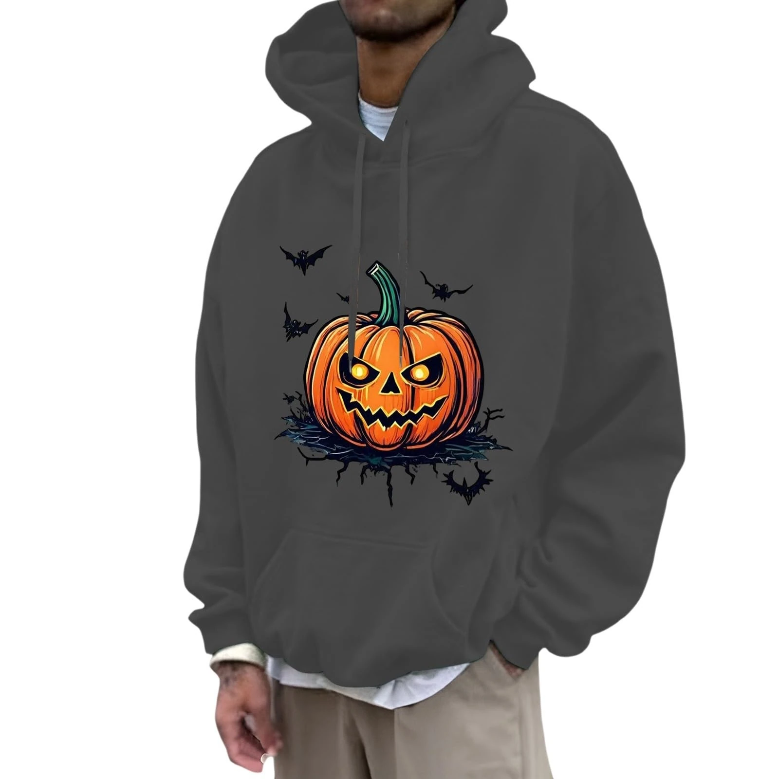 Halloween Costumes for Mens Skeleton Pullover Sweatshirt Goth Tops Novelty With Pocket Design Trendy Autumn Jumpers Cozy Sweater Loungewear Fall Winter Seasonal Dark Gray