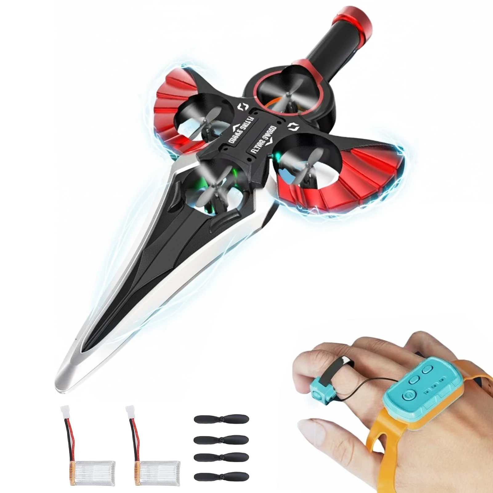 Elprico Remote Control Flying Sword, Gesture Sensing RC Airplane with LED Lights, Lightweight Foam Glider with Stable Flight for Kids and Adults (Red)