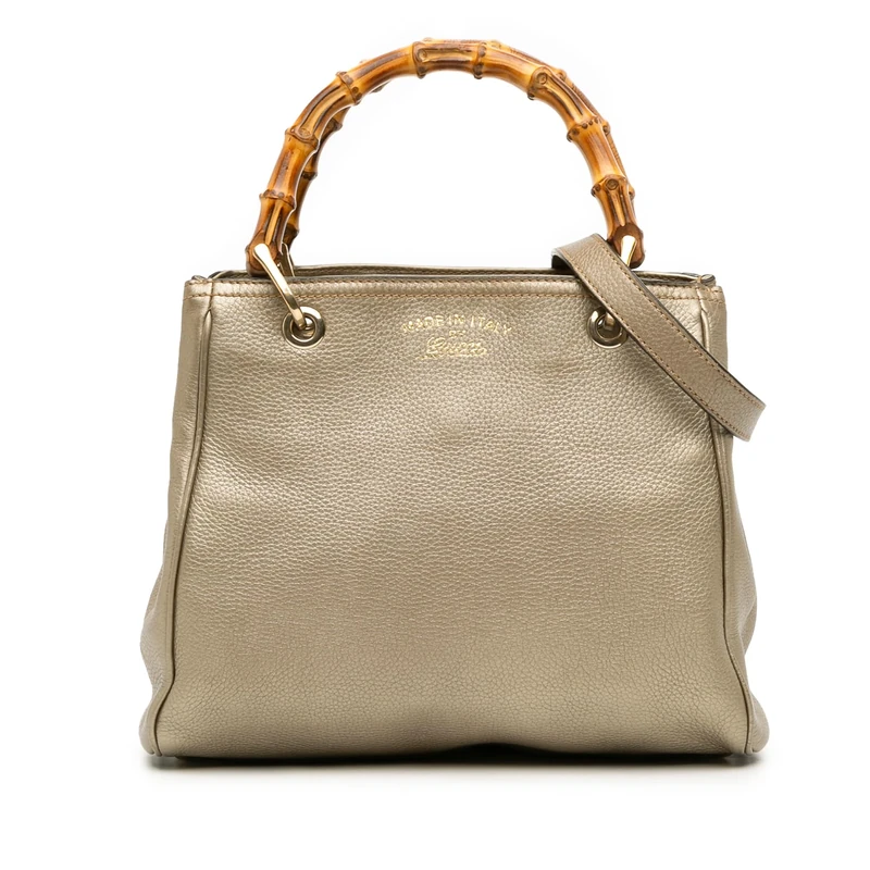 Gucci Pre-Loved Small Calfskin Bamboo Shopper Satchel Handbag
