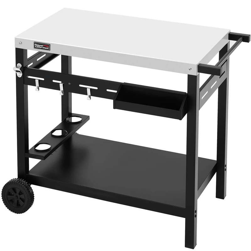 Royal Gourmet Barbecue Trolley for Plancha with Work Top 85 x 50 cm - Load Capacity 83 kg, Removable Hooks, Bottle Storage, for Indoor and Outdoor Use