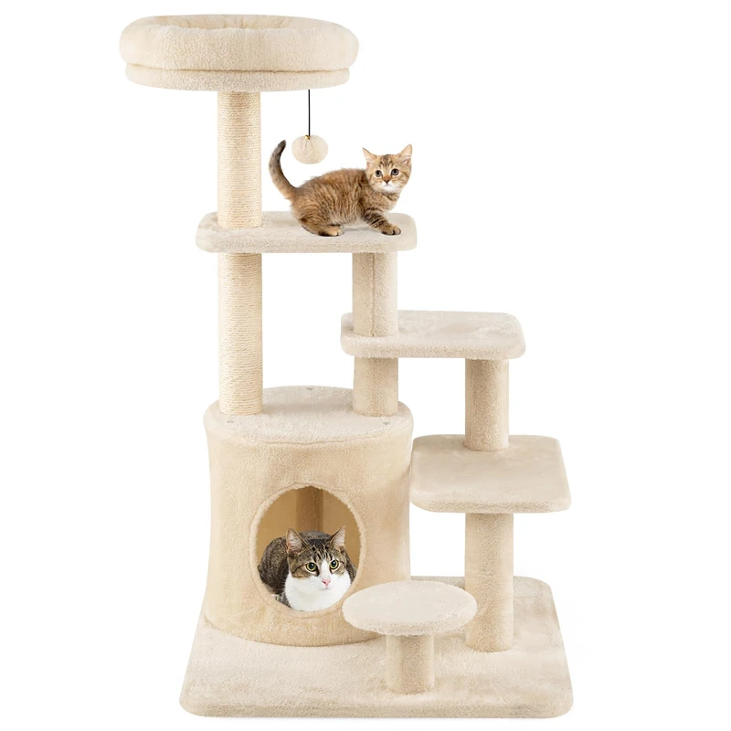 FANTASK Wooden Cat Scratching Post with Sisal Scratching Posts & Platforms, 7-Tier Climbing Tree, Cat Scratching Post, 102 cm (Beige)