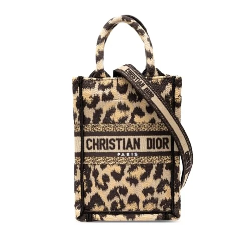 Dior Pre-Loved Mizza Mini Embroidered Canvas Leopard Vertical Book Tote Handbag
