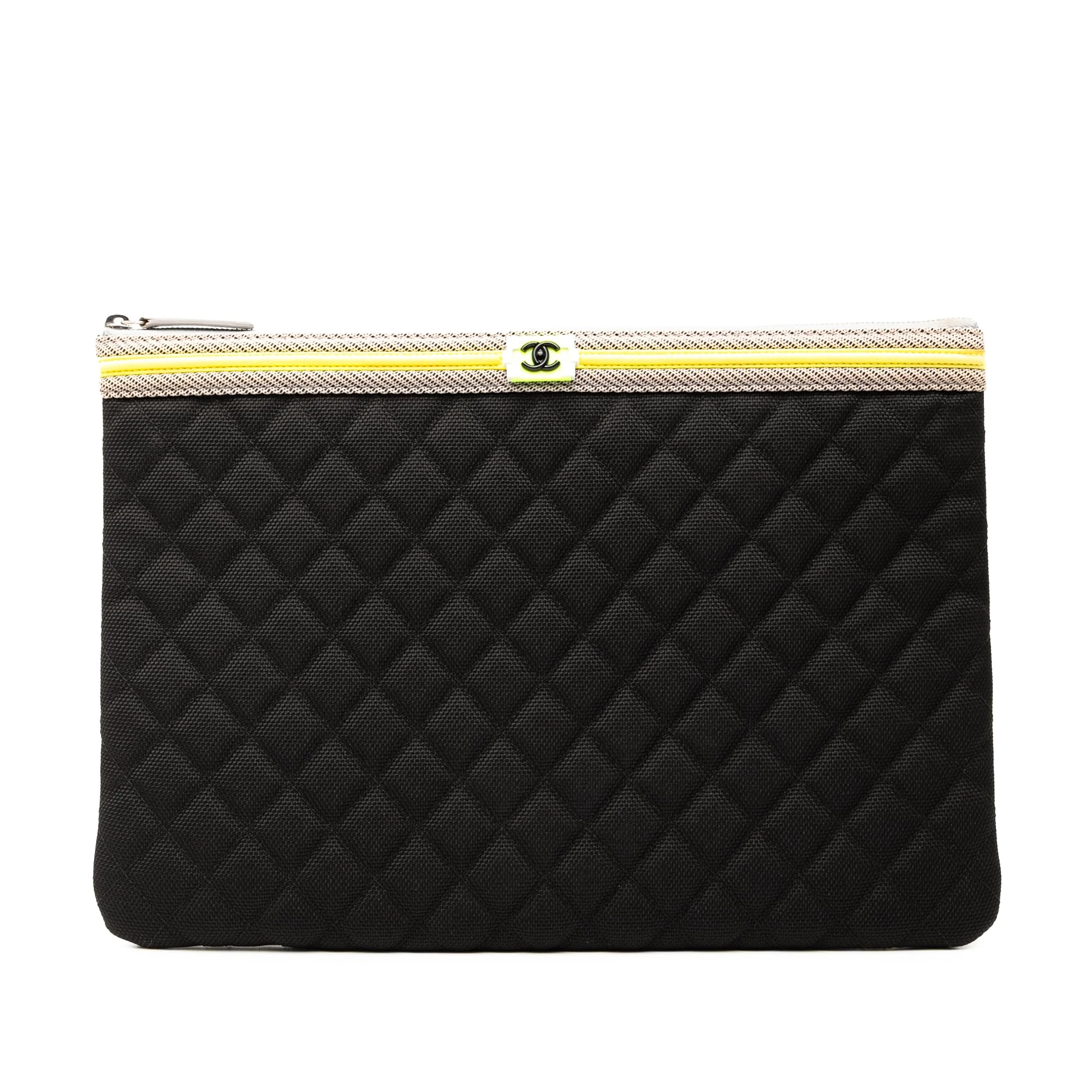 Chanel Pre-Loved Large Quilted Nylon Fluo Boy O Case Clutch