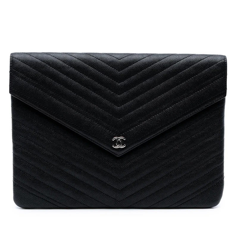 Chanel Pre-Loved Medium Chevron Caviar Envelope Clutch