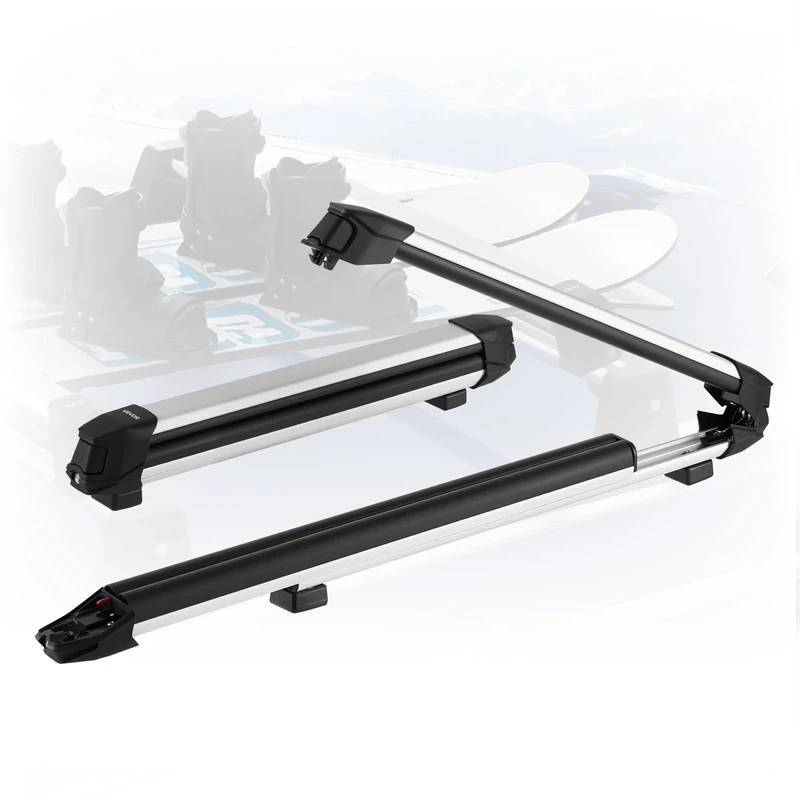 VEVOR Ski & Snowboard Roof Rack, Carry up to 6 Pairs of Skis or 4 Snowboards, 2 PCS Aluminum Universal Car Roof Rack Top Holder with Lock & Rubber Padding for Fishing Rod, Fit Most Slotted Crossbars