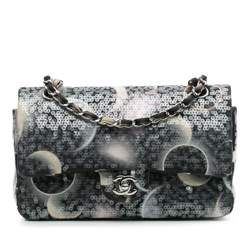 Chanel Pre-Loved Medium Classic Canvas Sequin Moon Double Flap Shoulder Bag