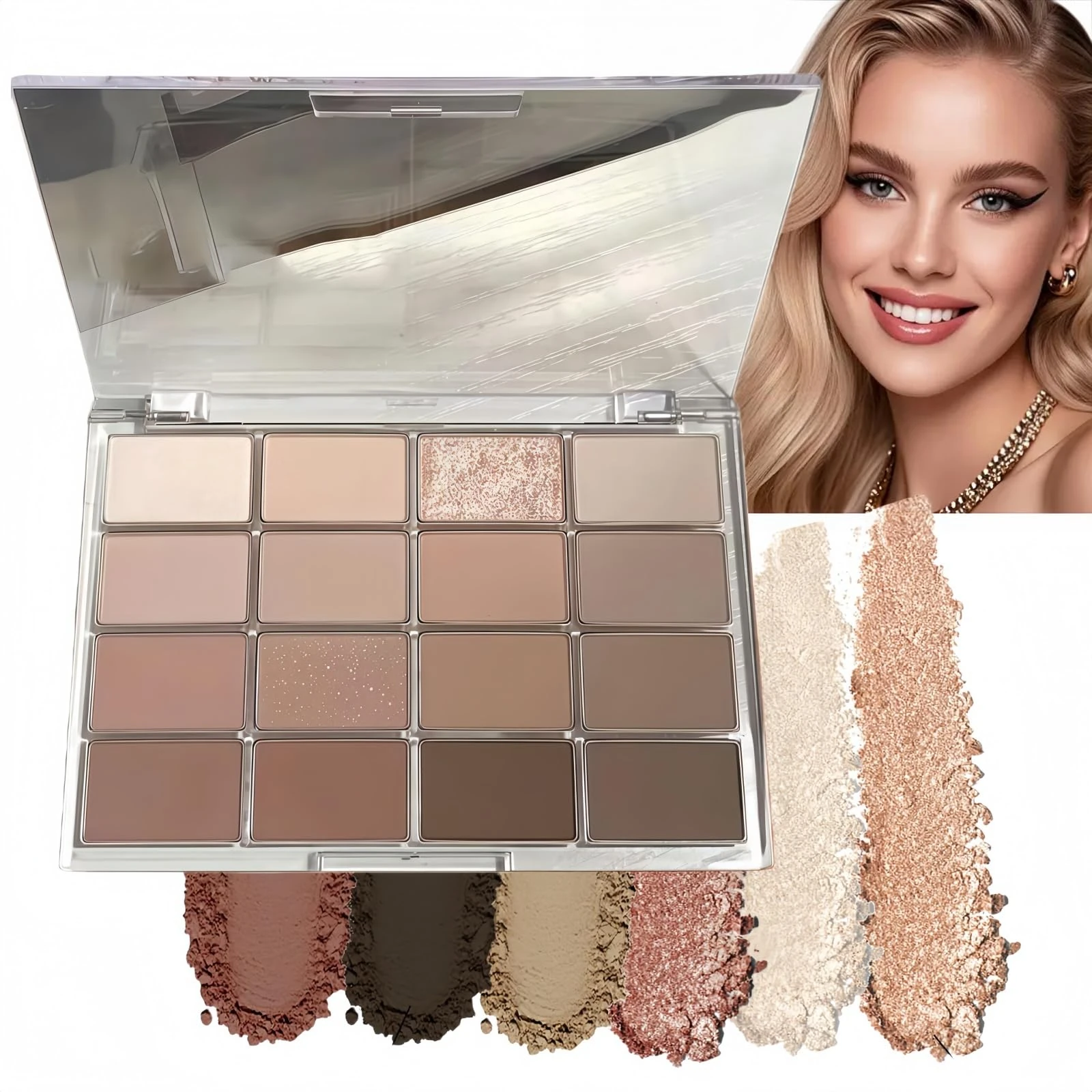 16 Colors Nu/de Eyeshadow Palette with Brown & Gray Shades,Long Lasting Waterproof Eye Make-Up Palettes for Women,Shimmer Matte Eye Make-Up,Eye Shadow Pallets with Safe Formula,Long Lasting,Natural