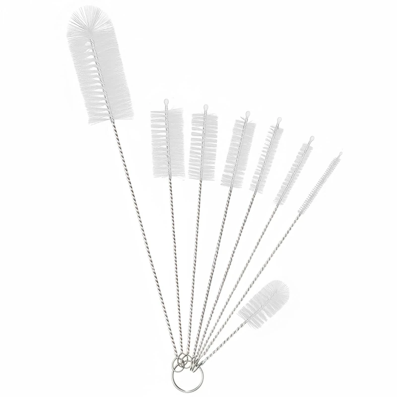 8PCS Small Bottle Brush Set - Nylon Straw Cleaner & Narrow Neck Bottle Cleaning Brushes for Water Bottles, Jars, Teapot Spouts, Reusable Pipe Cleaner Brushes (White)