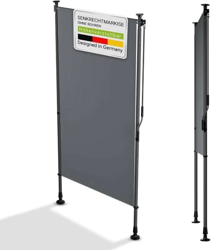 YEAUPE PRO Outdoor Vertical Awning, 199 x 270 cm, Dark Grey, No Drilling, Clamping Awning with Hand Crank, Suitable for Balcony, Patio, Outdoor and Garden, Weatherproof Privacy Screen