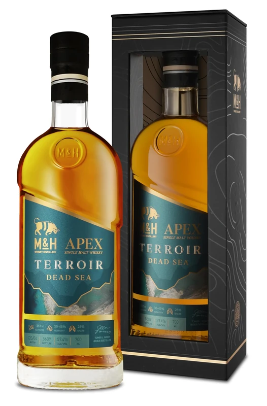 M&H Distillery | Milk & Honey APEX TERROIR DEAD SEA | Premium Israeli Kosher Single Malt Whisky, 57.4% vol, 70cl Gift Box