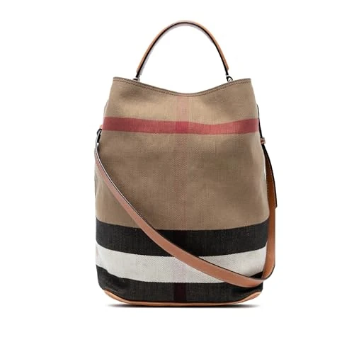 BURBERRY Pre-Loved Medium Mega Check Canvas Ashby Bucket Bag