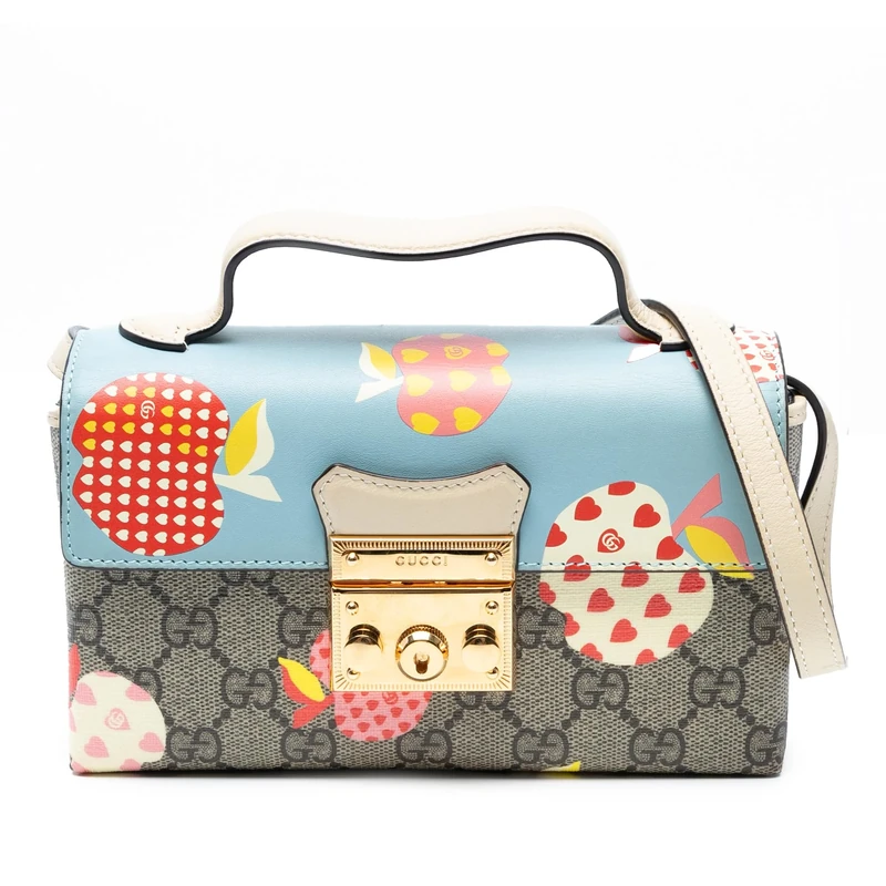 Gucci Pre-Loved Mini GG Supreme Monogram Les Pommes Padlock Satchel Handbag