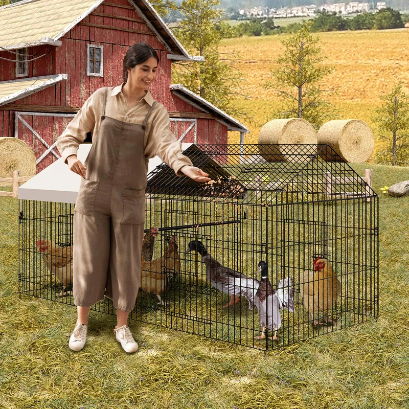 GarveeHome Large Metal Chicken Coop 2.2 x 1 x 1 m Chicken Cage Small Animal Hutch with Waterproof PE Cloth, 4 Doors and 1 Window Chicken Enclosure for the Yard Farm Chickens and Other Small Animals