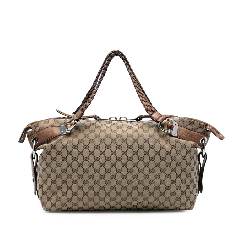 Gucci Pre-Loved Medium GG Canvas Bamboo Bar Tote