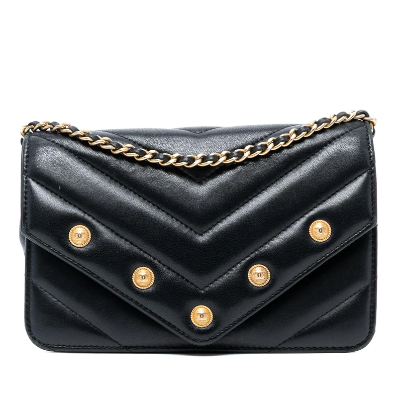 Chanel Pre-Loved Chevron Lambskin Button Wallet On Chain Handbag Crossbody Bag