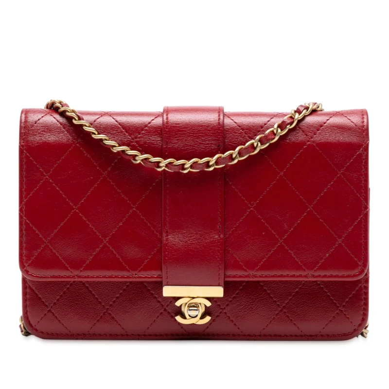 Chanel Pre-Loved CC Stitched Lambskin Wallet On Chain Handbag