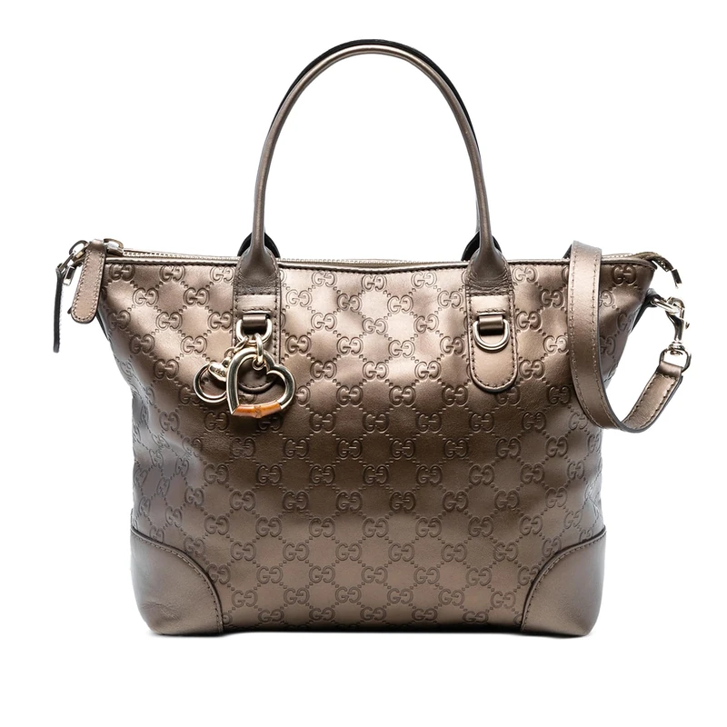 Gucci Pre-Loved Metallic Guccissima Heart Bit Tote Handbag