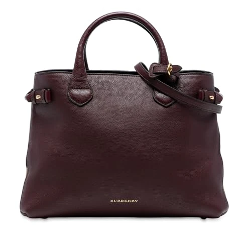 BURBERRY Pre-Loved Medium Leather And House Check Banner Satchel Handbag