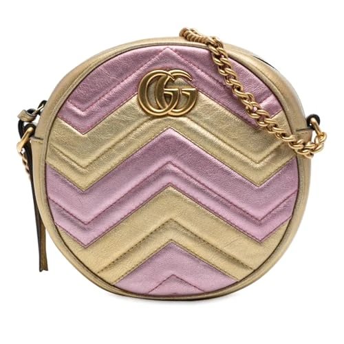Gucci Pre-Loved Mini GG Marmont Matelasse Metallic Leather Round Crossbody Bag