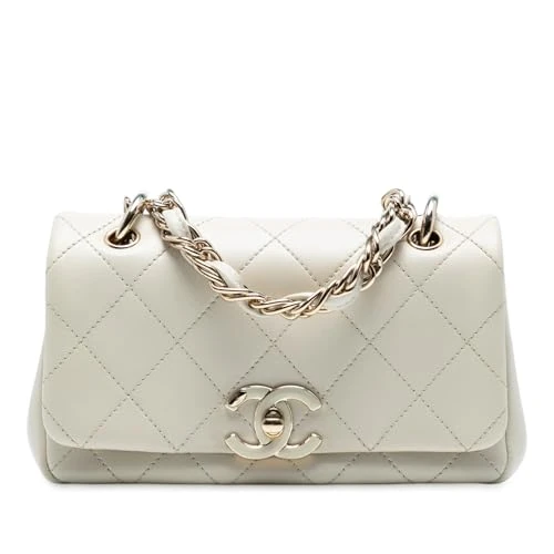 Chanel Pre-Loved Medium Lambskin Twist Chain Enamel CC Flap Crossbody Bag