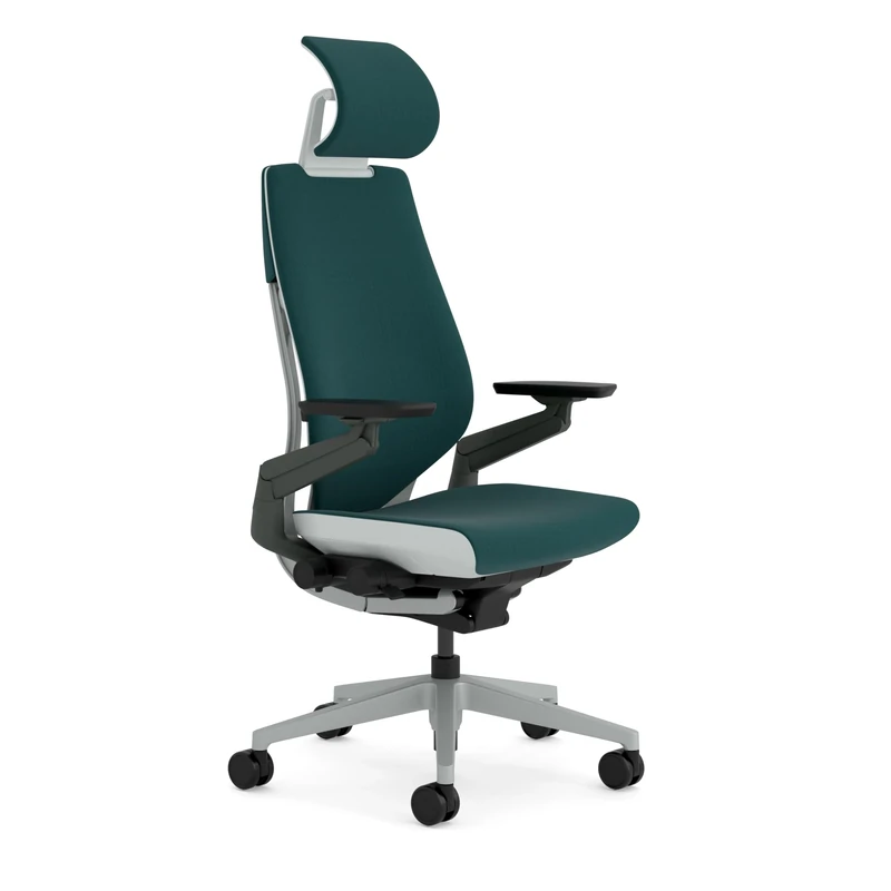 Steelcase Gesture Ergonomic Office Chair With 360° Armrests, 3D Live Back Lumbar Support, Adjustable Headrest Dark Green; Made in Europe